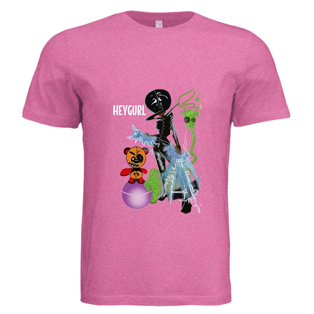 HEYGURL graphic t-shirt styled as the focal point of a bold urban outfit