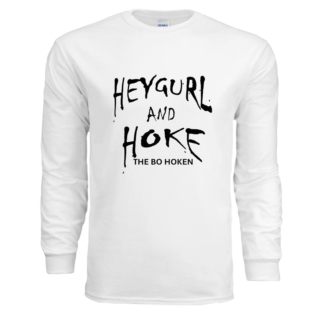 White HEYGURL and HOKE long-sleeve crewneck ready for fall layering