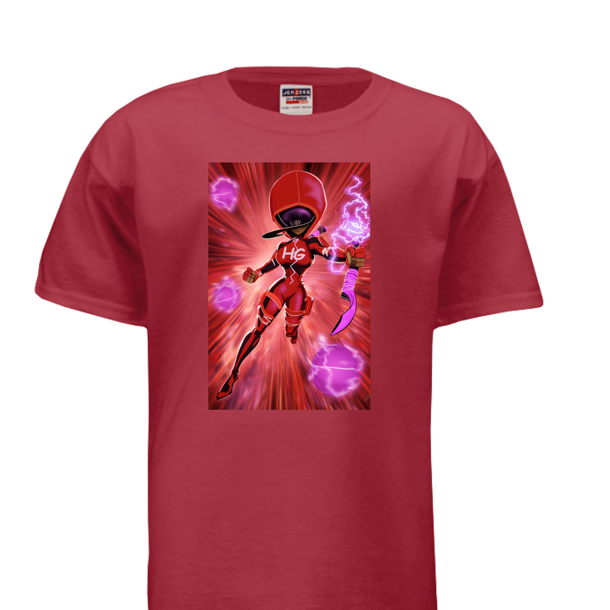 HG RED SUIT short-sleeve youth tee with fully covered HEYGURL hero graphic